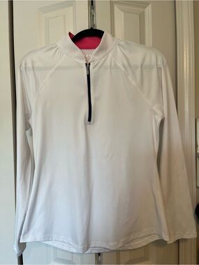 Izod White Quarter-Zip Performance Pullover with Pink Lining